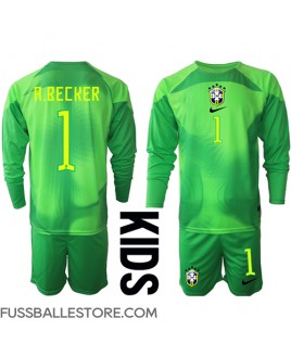 Günstige Brasilien Alisson Becker #1 Torwart Auswärts Trikotsatzt Kinder WM 2022 Langarm (+ Kurze Hosen)